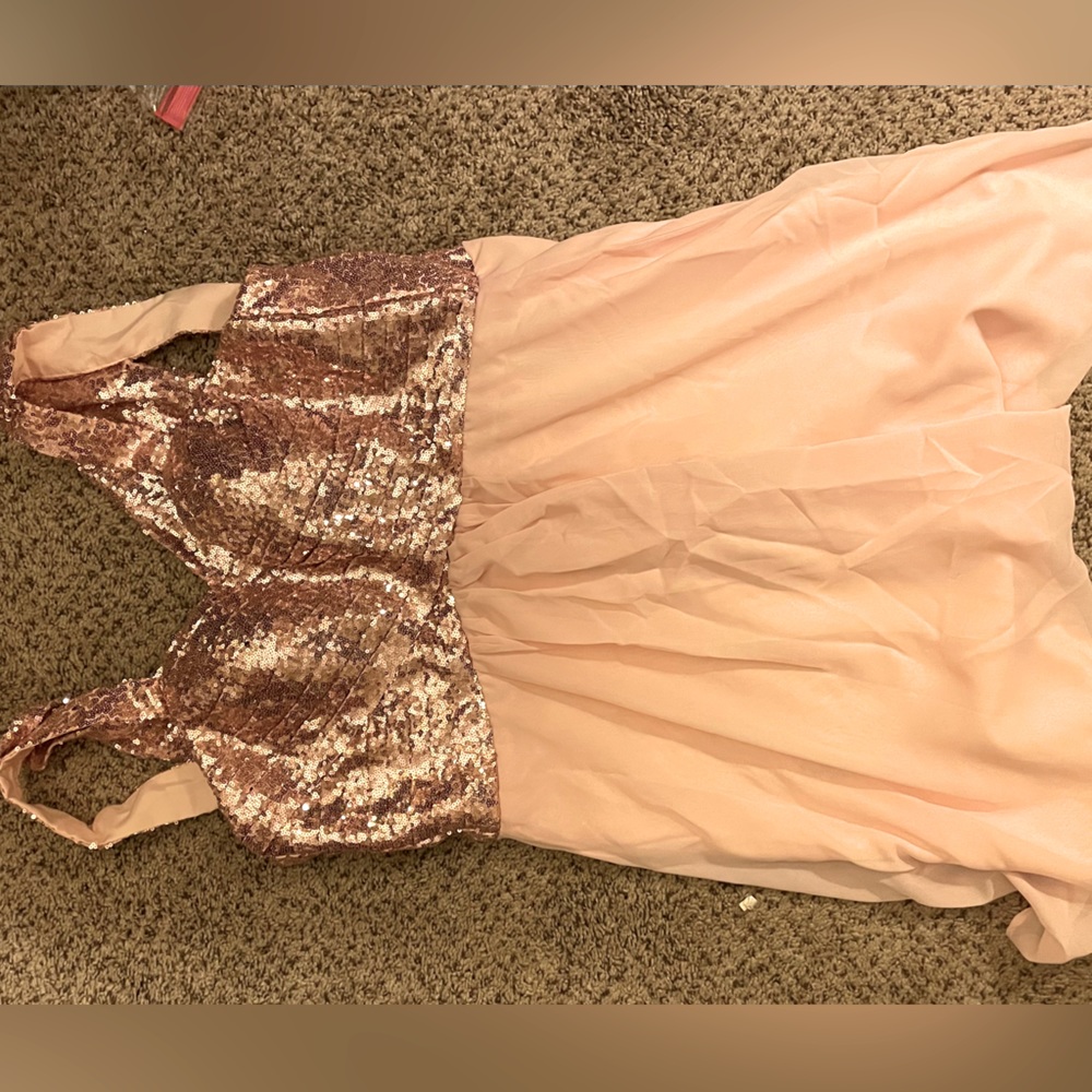 Rose gold formal knee length dress. Size large. Sleeveless